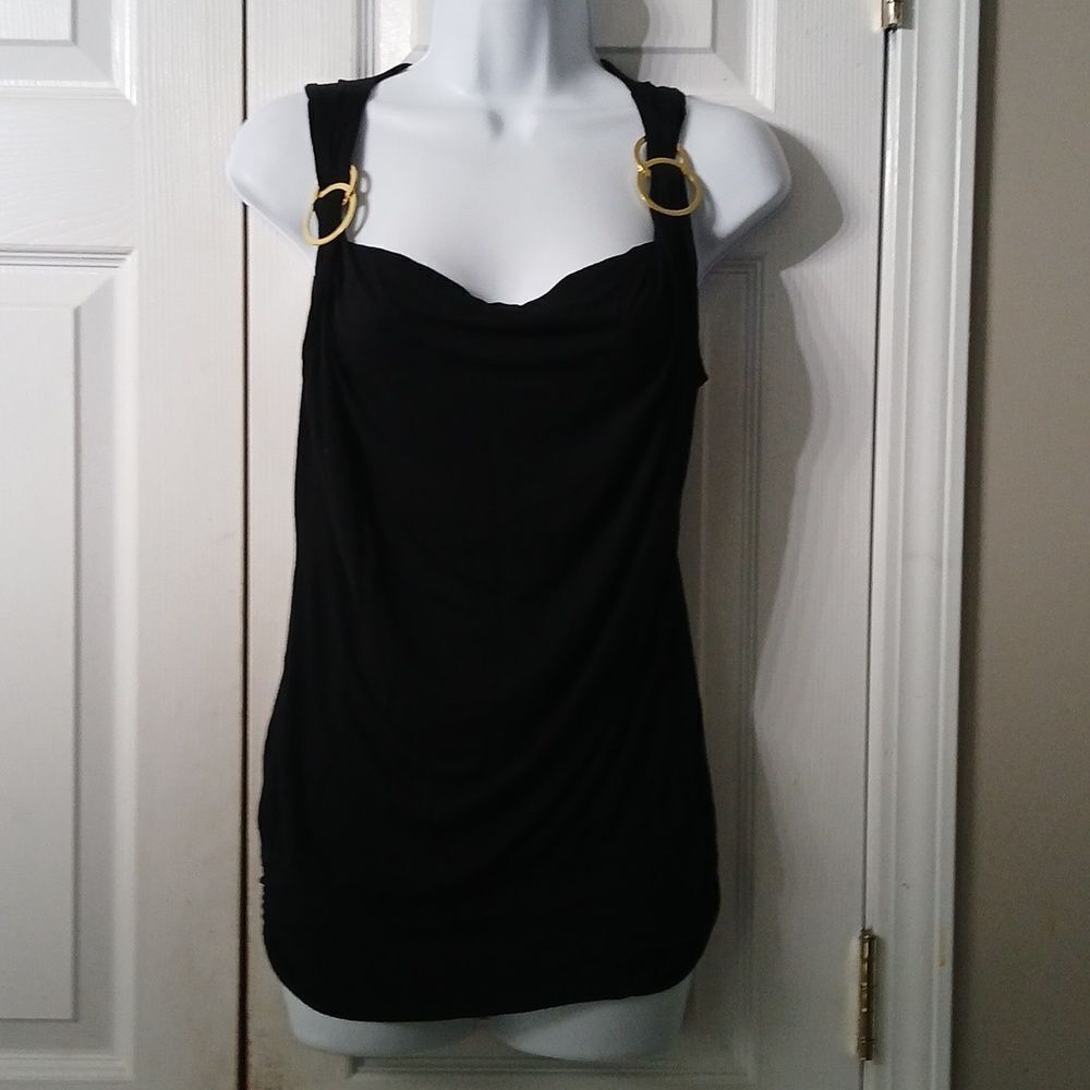 Robin K.  black sleeveless  wide band lower top blouse  Sz M